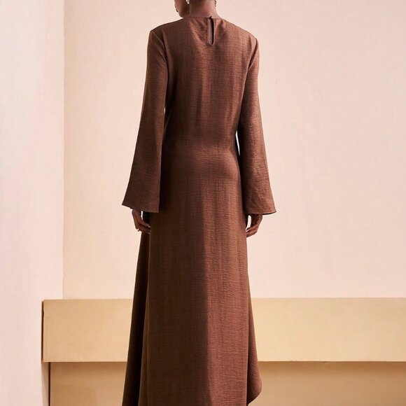 Brown Elegant Women's Long Slim Fit Party Dress - Picture 2 of 8